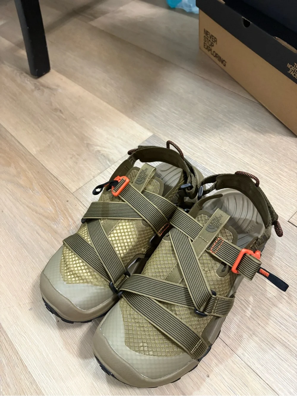 The North Face Olive Green Athletic Sandals with Orange Buckles